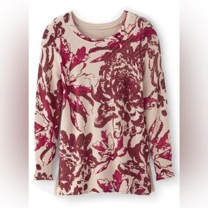 Soft Surroundings Floral Waffle Knit Cotton Sweater XS